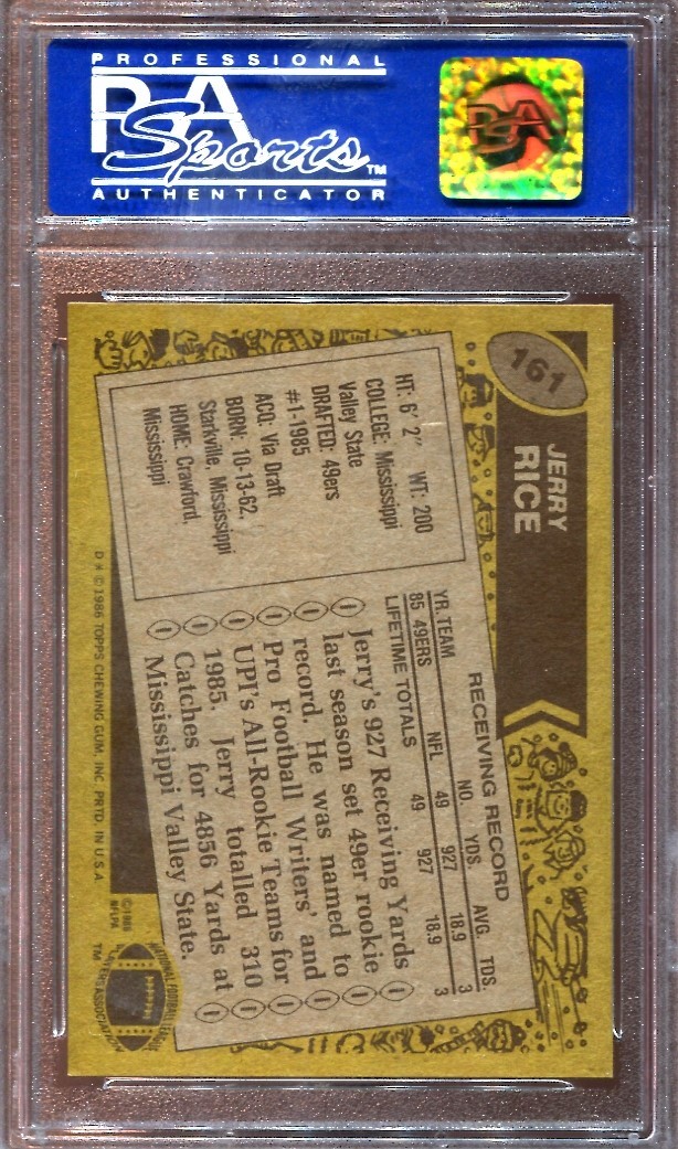 1986 Topps Jerry Rice RC #161 Rookie PSA 8 view 2