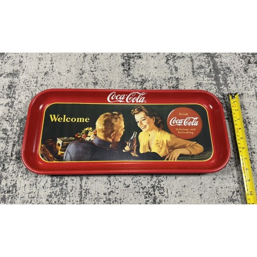 Coca Cola Serving Tray 1991 Metal Advertising Coke Tray 1930s Style Welcome