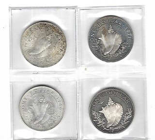 4 Bahamas 1 dollars Seashell 1966 74 Proof uncirculated 80% silver 1.8664 ASW