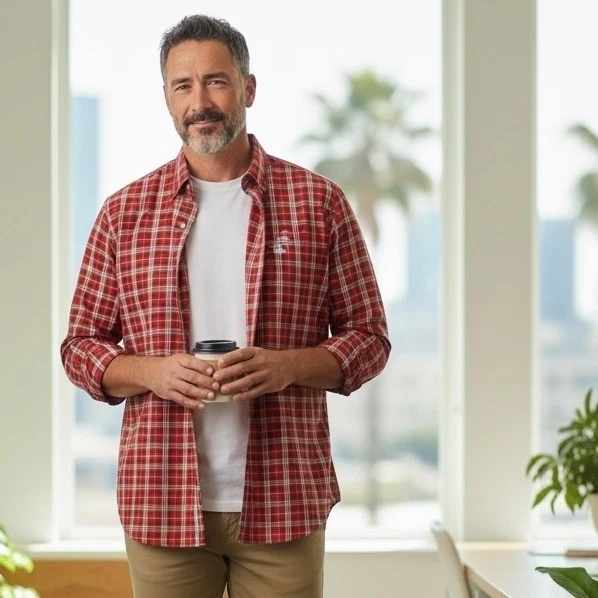 Camisa De Manga Larga Para Hombre CASAMODA Gris Negro - Talla 42, Algodón Puro, Cuello Kent, Corte Moderno