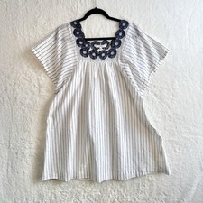 Madewell Embroidered Butterfly Dress Women’s Small White Stripe Relaxed Bohemian