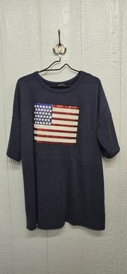 New 3X HEIMISH USA Navy Ribbed Top with Black Label