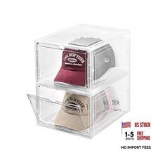 Baseball Caps Holder Box - Stackable Hat Organizer Box - 2 Pack - Clear