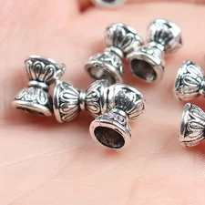 50/80/100pcs Silvery Double-Sided Lotus Set Pendant Engraved Alloy Bead Bracelet