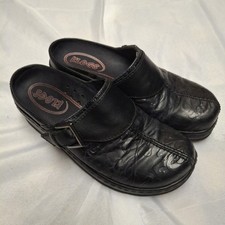 KLOGS Black Leather Womens 7M Buckle Mules Slip On Clogs Occupational Shoes