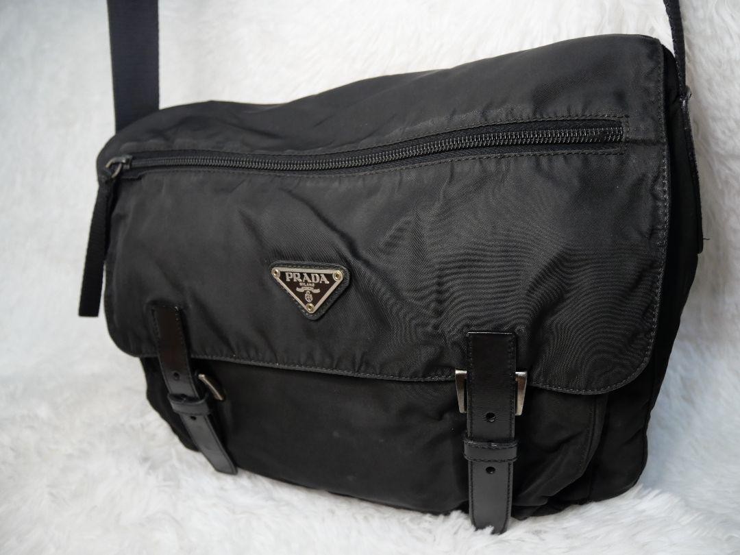 Authentic PRADA Shoulder Bag Crossbody Logo Nylon Black Excellent - Main Image