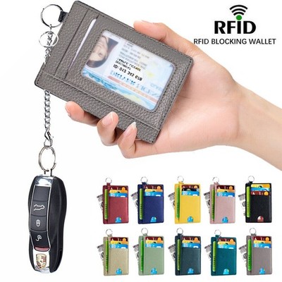 Mens Women Slim Wallet RFID Blocking Bifold Wallets Genuine Leather ID Window