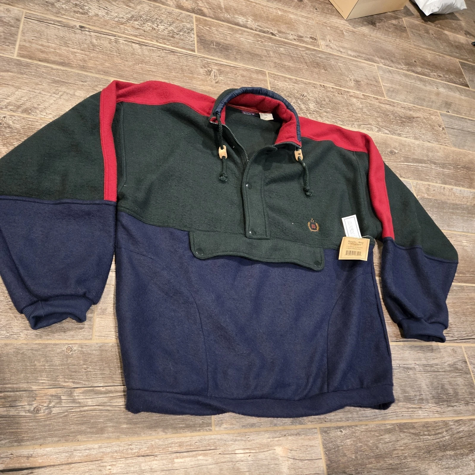 NOS Vintage 90s Bugle Boy Color Block Fleece 1/2 Zip Jacket Large