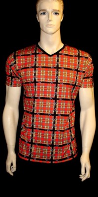 HERREN Rot Schottenkaro Patch Aufdruck Top Gothic Punk Emo GRÖSSE S, M, M,