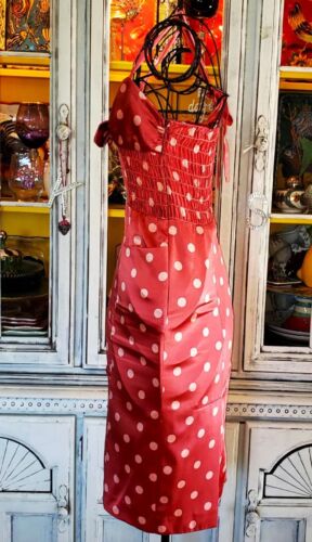 Vintage Betsey Johnson Y2K Amy Winehouse Red Polka Dot Silk Bodycon Slip Dress S - Picture 11 of 14