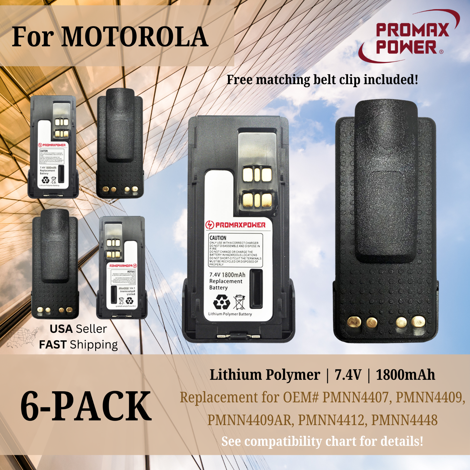 6x Batteries for Motorola Radios PMNN4407, XPR3500, XPR7550e [Li-Po | mAh 1800]-image