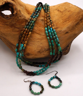 Jay King Turquoise Jasper 4 Strand Bead Silver Necklace Earring Jewelry Set DTR