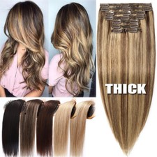 Extensiones de cabello humano ruso doble trama 100 % Remy clip en cabeza completa GROSO ceniciento