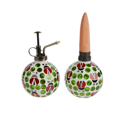 Wind & Weather Mosaic Plant Watering Globe and Mister 2-piece set Ladybugs