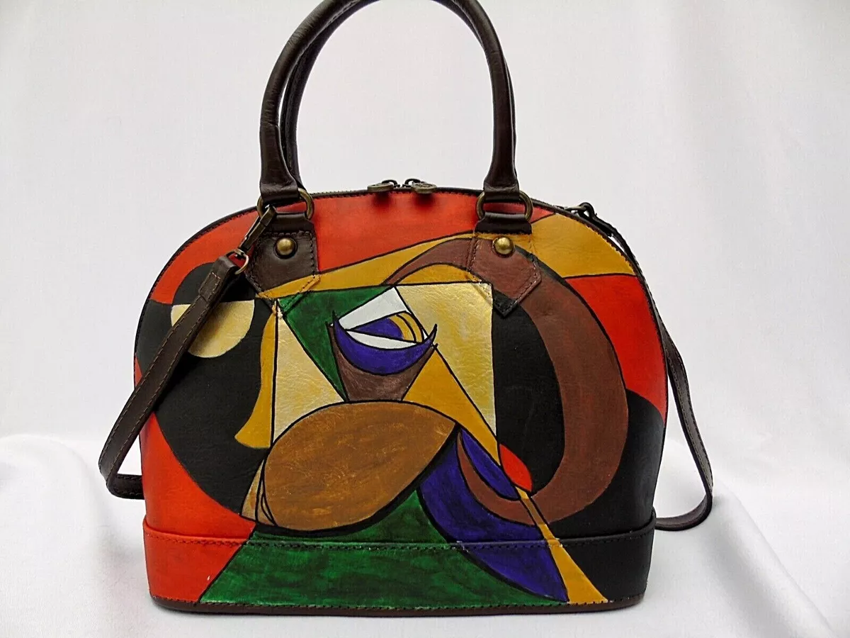 Buy Leather Bag shantiketan handicraft hand painted pure Leather Bag for  women Traditional print (orange) at Amazon.in