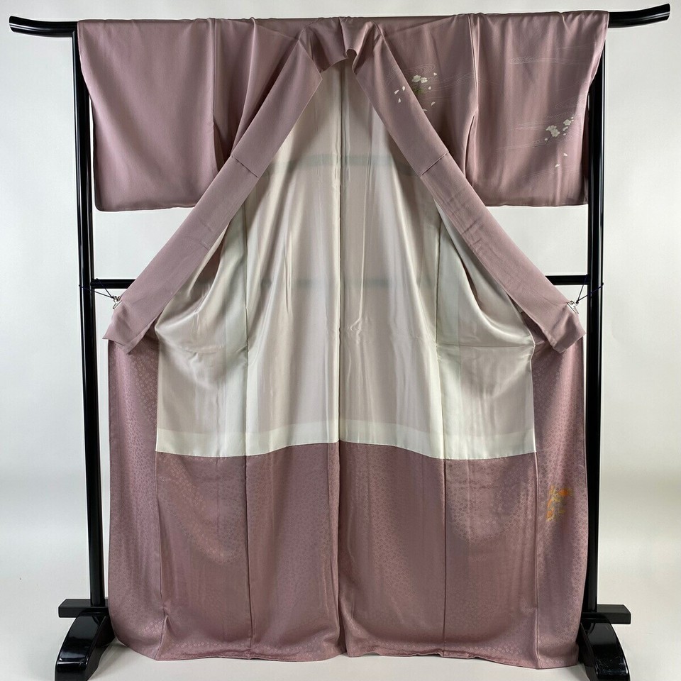 Visiting kimono Homongi Length 172Cm Sleeve 67Cm M Flowers Running