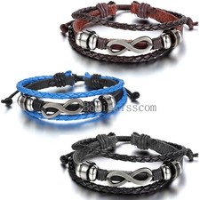 Pulsera ajustable Love Infinity Friendship Charm de cuero multicapa para hombre y mujer