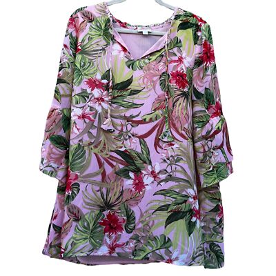 J.JILLShirts Top Women Large Floral Tropical  Floral Pink 3/4 Bell Sleeve Shirts