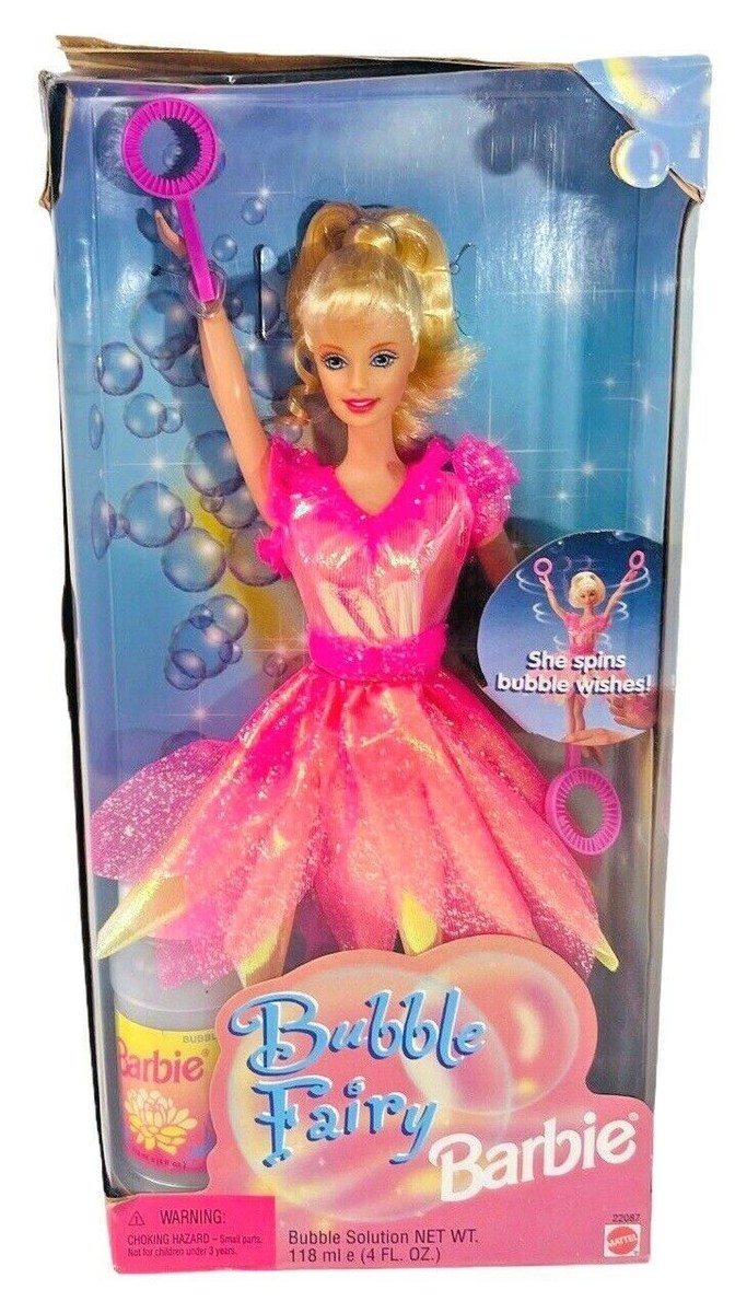 ヴィンテージ　シャビーなピンクのドールスケール　【s0310】 1998 Barbie Doll Bubble Fairy Spins, Pull Cord, Wand #22087