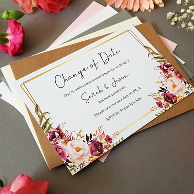 Verschobene Hochzeitskarten, Datumsänderungskarten, Änderungskarten Hochzeitsdatum