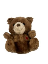 Russ Bear Plush 6" Vintage Plush Stuffed Animal Red Plastic Heart Korea