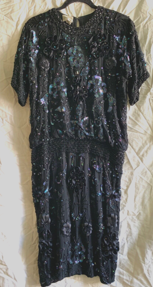 Neiman Marcus vintage sequined floral embossed cocktail event dress size  small | eBay