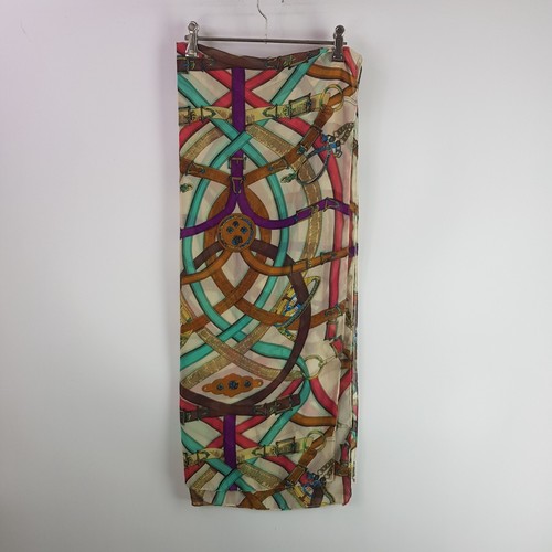 Gregory Lander Silk Head Scarf 166x66cm Brown Purple European Belt Design - Picture 2 of 9