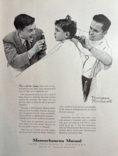 1959 Massachusetts Mutual Life Insurance Co Norman Rockwell Barber VTG Print Ad