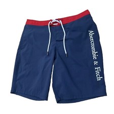 ABERCROMBIE  FITCH Swim Trunks Men 30 Blue Red Y2k Spellout Mesh Board Shorts