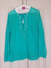 Banana Republic Cotton Aqua Sheer Tunic NWT  Embroidered w/ Sequins