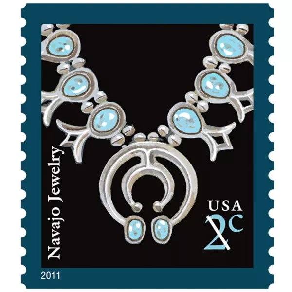 1 Navajo Jewelry Pane Sheet of 20 x 2 Cents USPS Postage Stamps Blue Design
