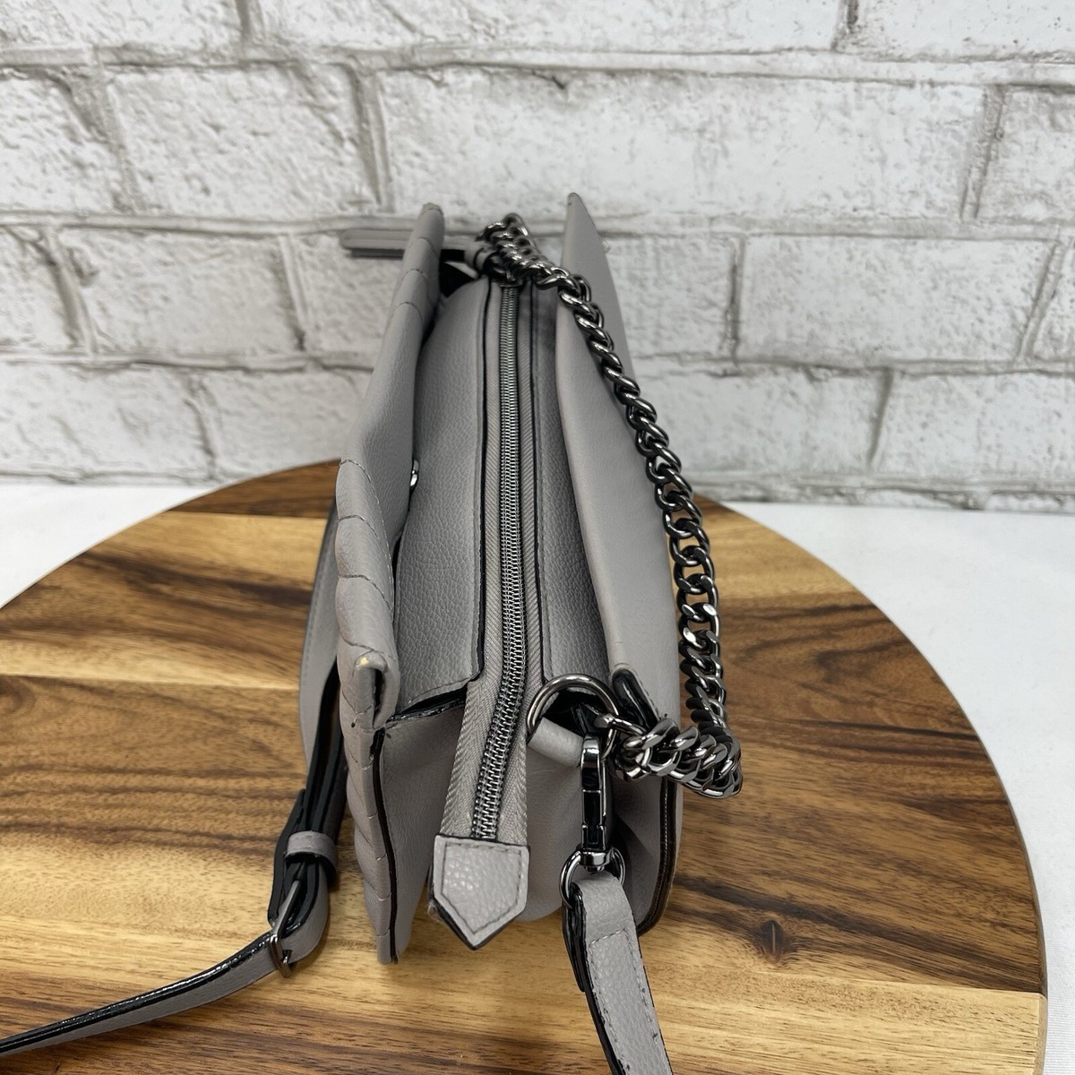 Victorias Secret Gray PU Leather Cross Body Chain Handle 