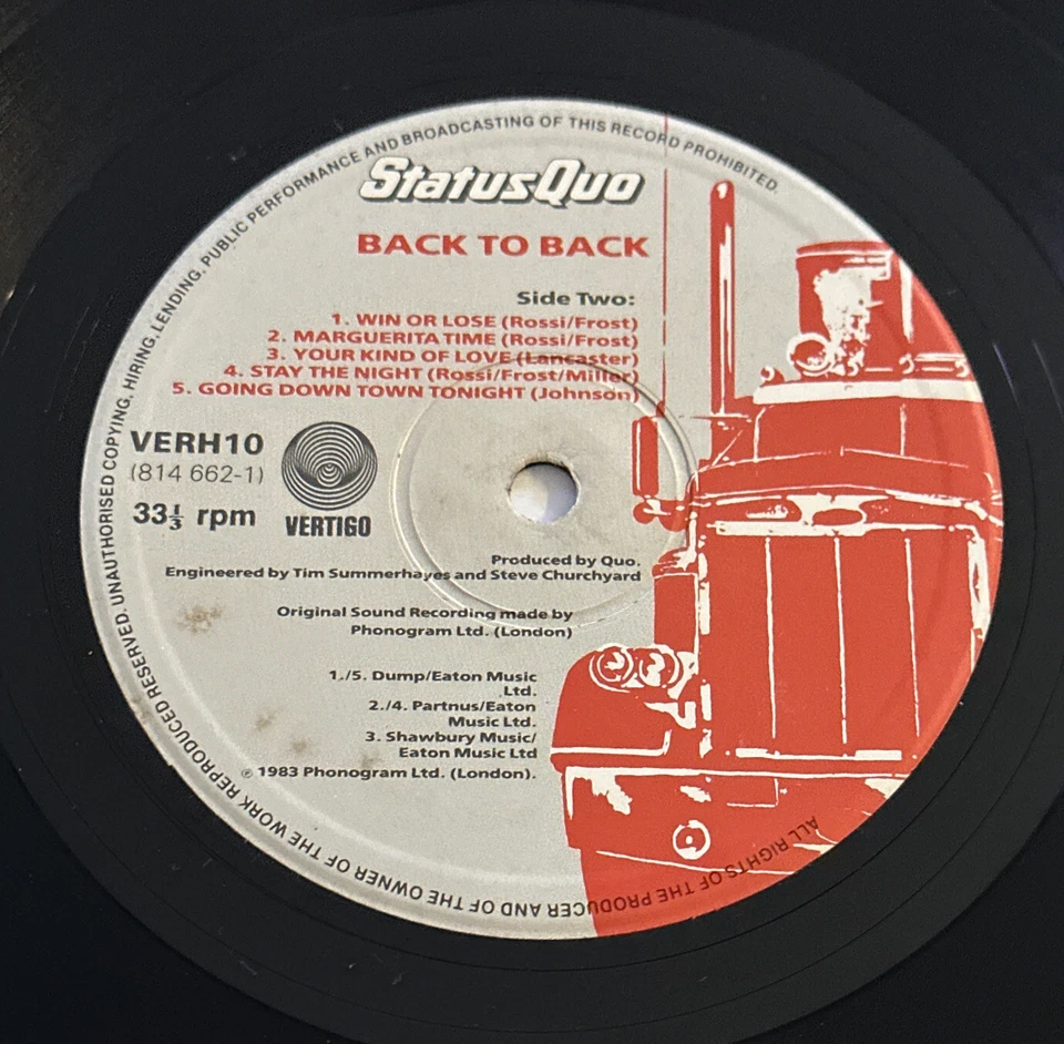 Status Quo - Back To Back (1983) LP Album Vinyl Record VERH 10 EX / VG+ - Image 4 of 4
