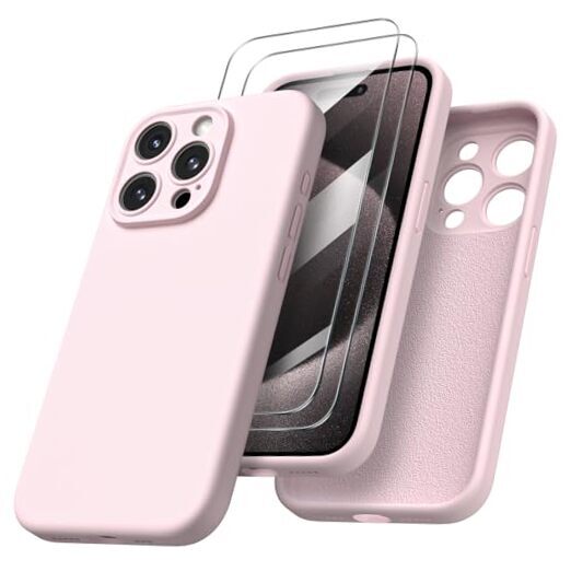 Compatible with iPhone 15 Pro Case with 2 x Screen Protector, Shockproof Pink
