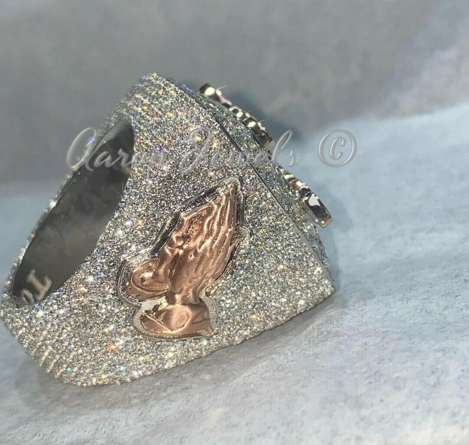 Men's 16.66CT Round & Baguette Simulated Diamond Custom Letter Ring Silver - Image 3 of 4