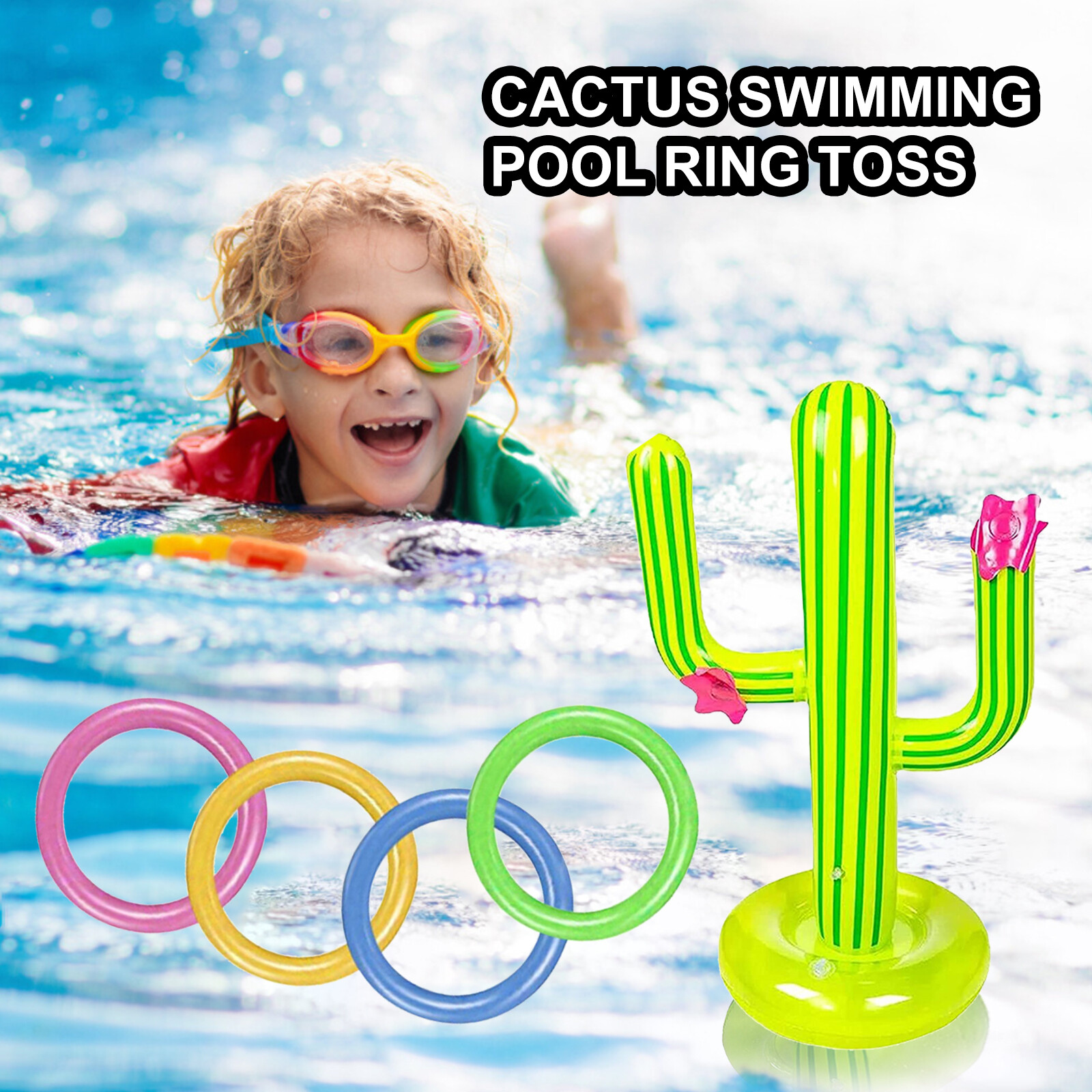 Water Game Inflatable Cactus Ring Toss Game Set Pool Lawn Party Toy (A