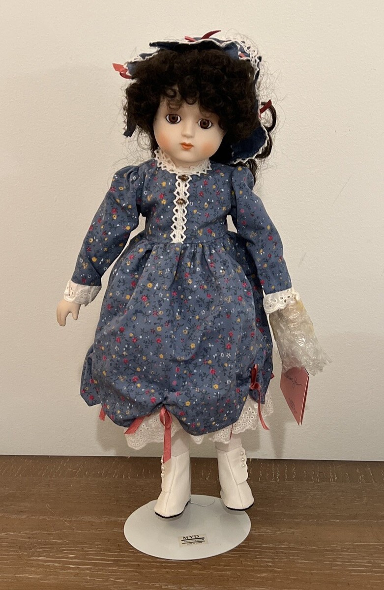 Marian Yu Designs MYD Porcelain Doll with blue flower dress 1987
