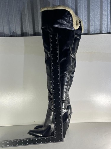 Prettylittlething Para Mujer Botas Negras Sobre la Rodilla Piel Borde Tacón Reino Unido 6/39-E6 - Imagen 3 de 10