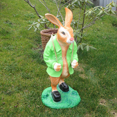 Großer OSTERHASE grün mit KORB 73 cm Garten Deko Tier Figur Oster