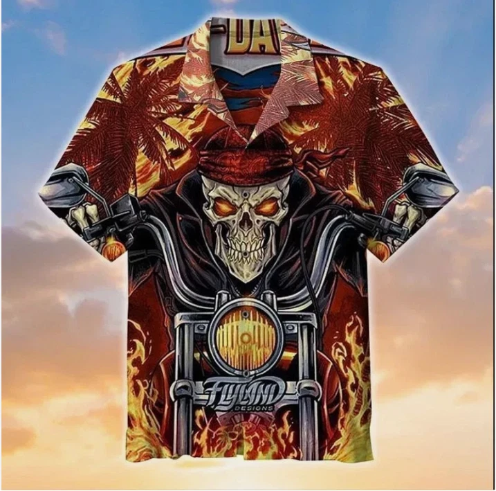 Motorcycle Skull biker 3D Hawaii Shirt