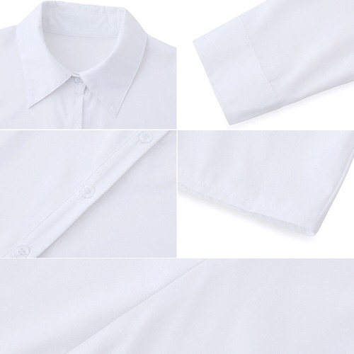 Women Office Business Work Blouse Long Sleeve Shirts Solid Blouses Button Tops - Picture 3 of 17