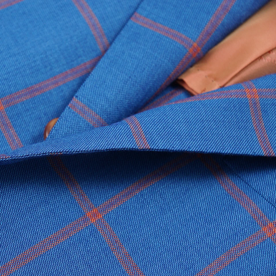 Abrigo deportivo Kiton azul y naranja a cuadros peso medio cachemir 34S corto nuevo con etiquetas Foto 3 de 4