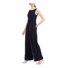 Eliza J Navy Ruffled Chiffon Draped Sleeveless Evening Wide Leg Jumpsuit Size 6