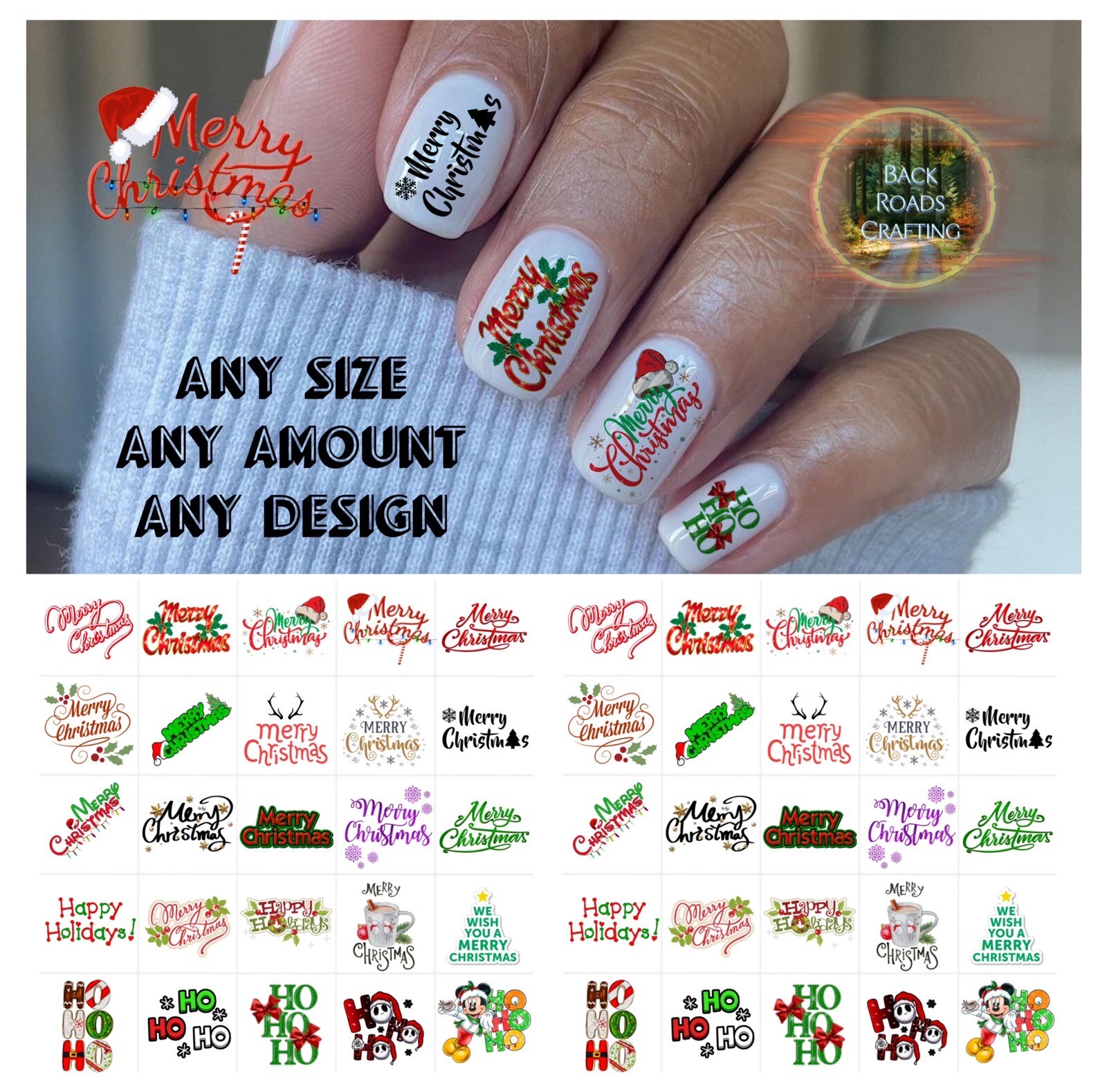 Festive Christmas Waterslide Nail Decals Set - 50 Designs with Instructions & Bonus