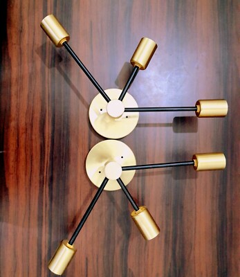 Pair Of Brass Wall Sconce Lights Three Arm Polish Brass Finish Home Décor Lights