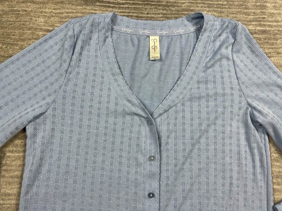 Jessica Simpson 2 Piece Pajama Set Womens XL Blue Long Sleeve Pants Button Up - Image 3 of 4