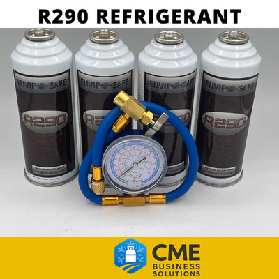 Envirosafe R290, R-290 Refrigerant, 4 cans with Brass Charging Gauge