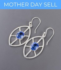 925 Sterling Silver Oval December Birth TANZANITE Drop Dangle Wedding Earrings