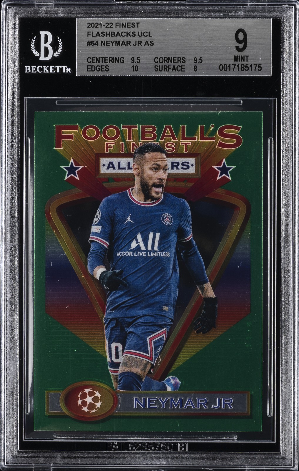 2021-22 FINEST FLASHBACKS UCL AS #64 NEYMAR JR BGS 9