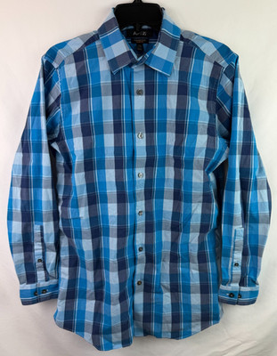 Apt.9 Premier Flex Blue Plaid Button Up Long Sleeve Shirt Men's Size 15.5